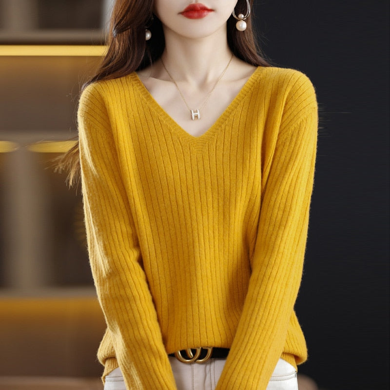 Jolien V Neck Patterned Knit Sweater