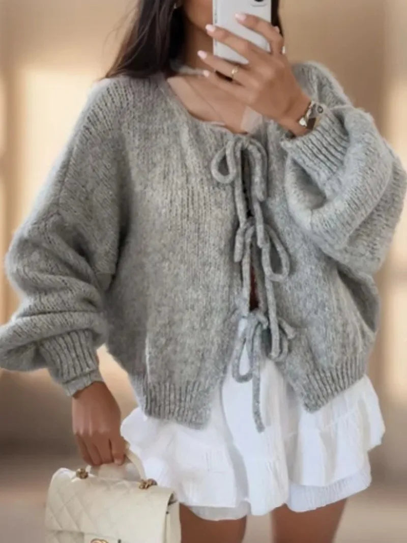 Minna Bow Tie Front Balloon Sleeve Cardigan