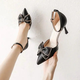 Erich - Pointed ankle strap heels - Bow tie detail