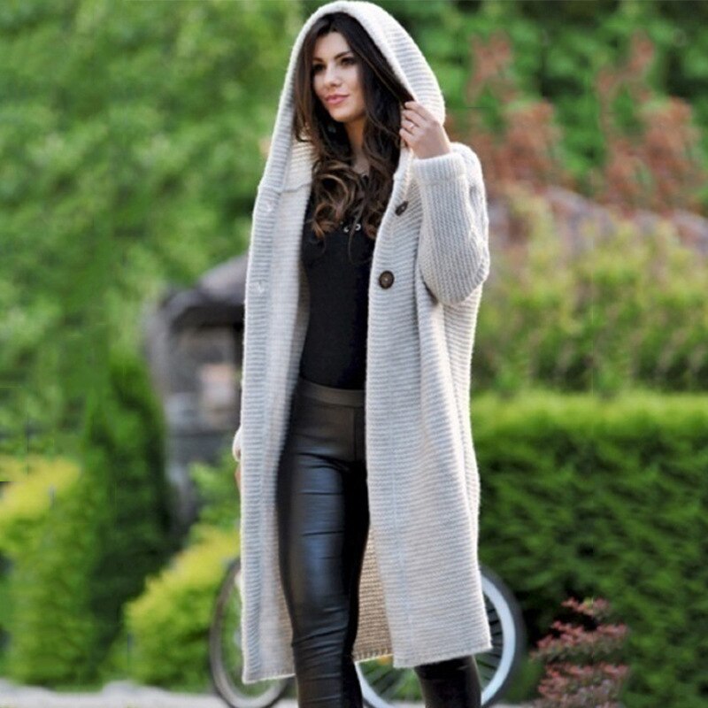 Aida Long Hooded Cotton Cardigan Coat