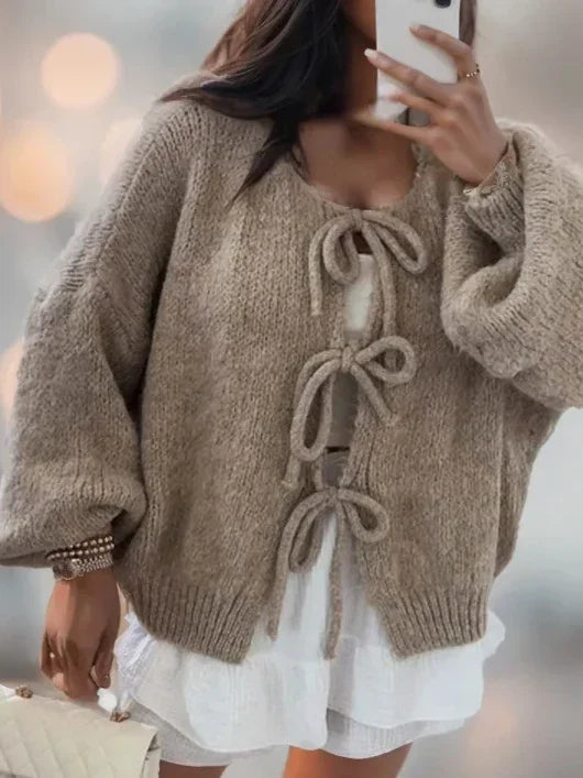 Minna Bow Tie Front Balloon Sleeve Cardigan