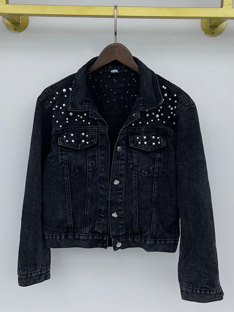 Tecla Pearl Embellished Denim Jacket
