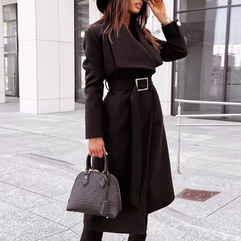 Donatella Elegant Belted Wool Look Coat