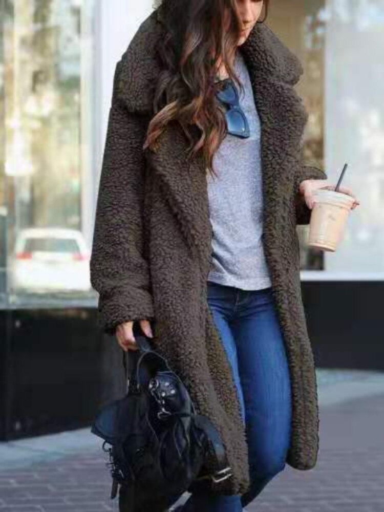 Tallulah Long Sherpa Coat with Hidden Pockets