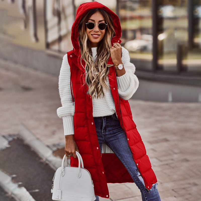 Rhea Long Quilted Hooded Vest