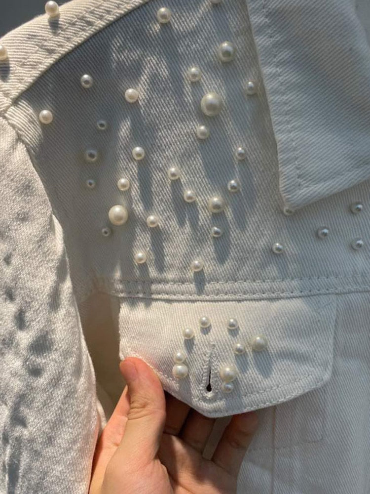 Tecla Pearl Embellished Denim Jacket