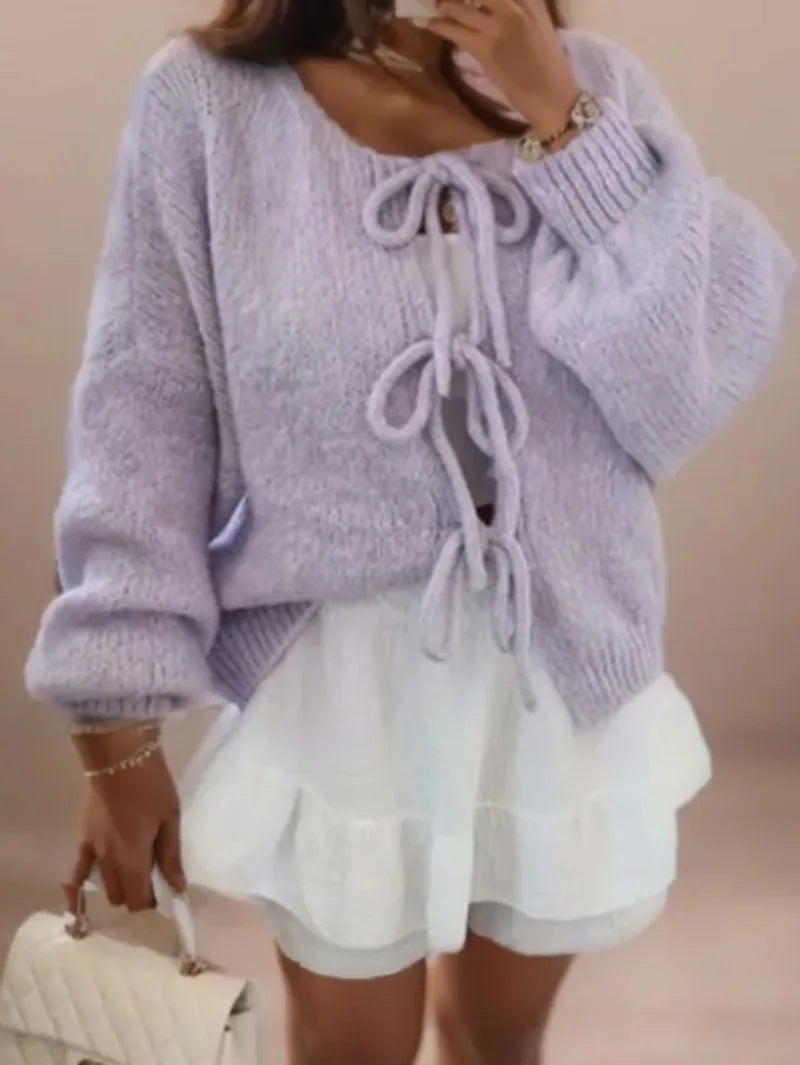 Minna Bow Tie Front Balloon Sleeve Cardigan