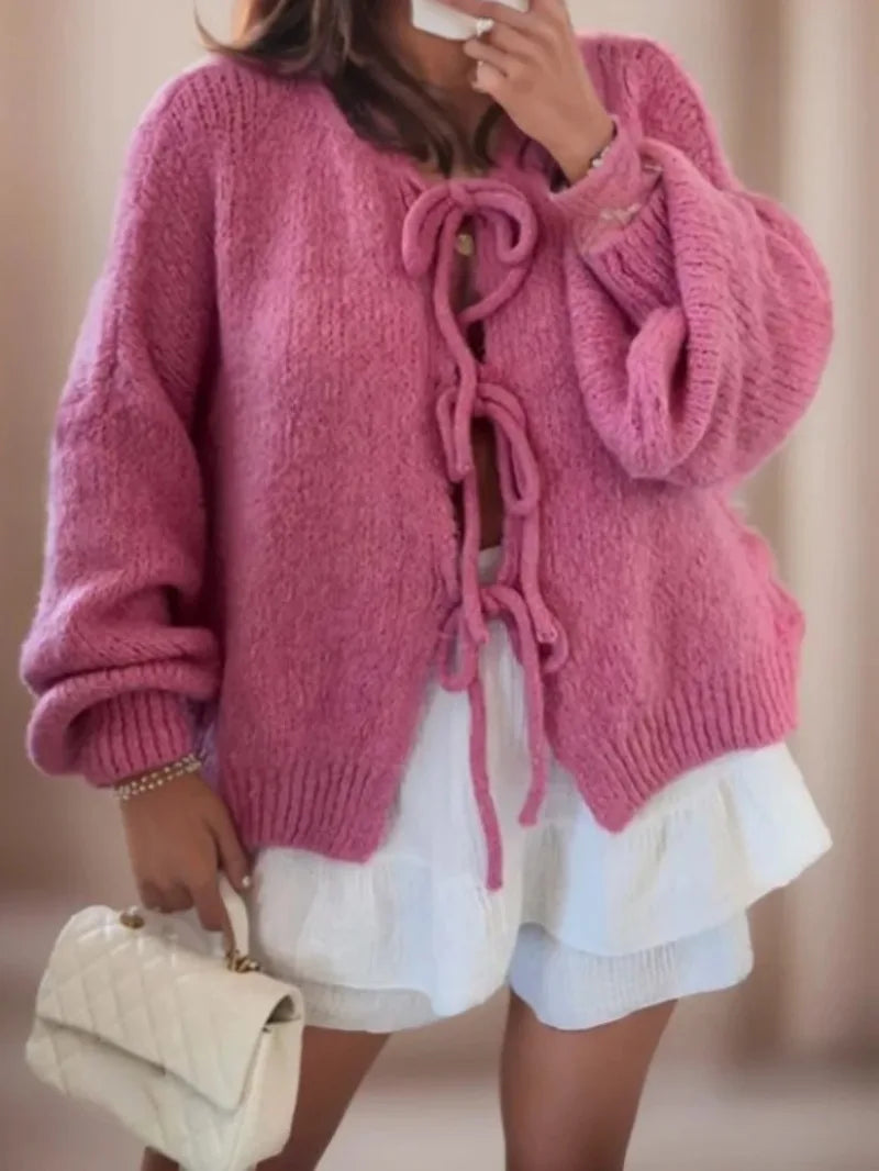 Minna Bow Tie Front Balloon Sleeve Cardigan