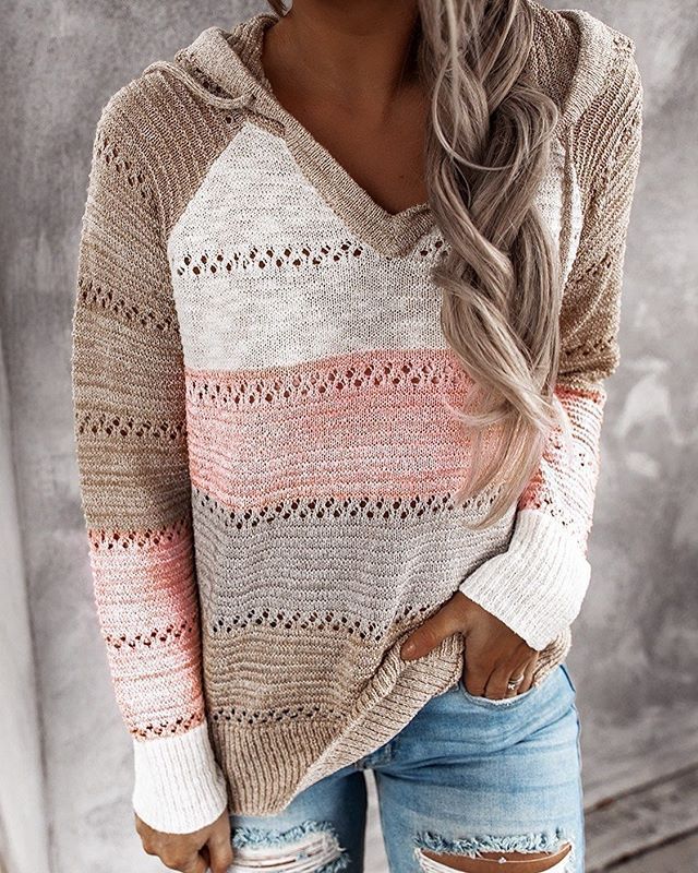 Mirja Striped Pointelle Knit Hoodie