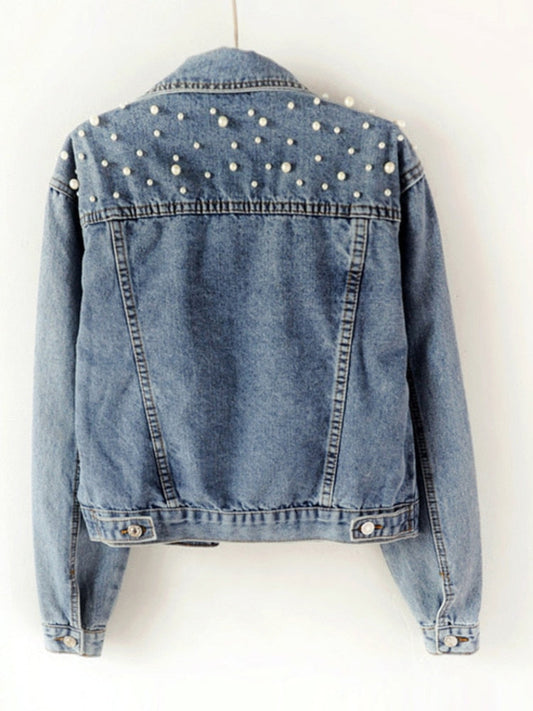 Tecla Pearl Embellished Denim Jacket