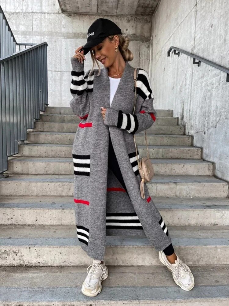 Thomasina Long Striped Open Front Cardigan