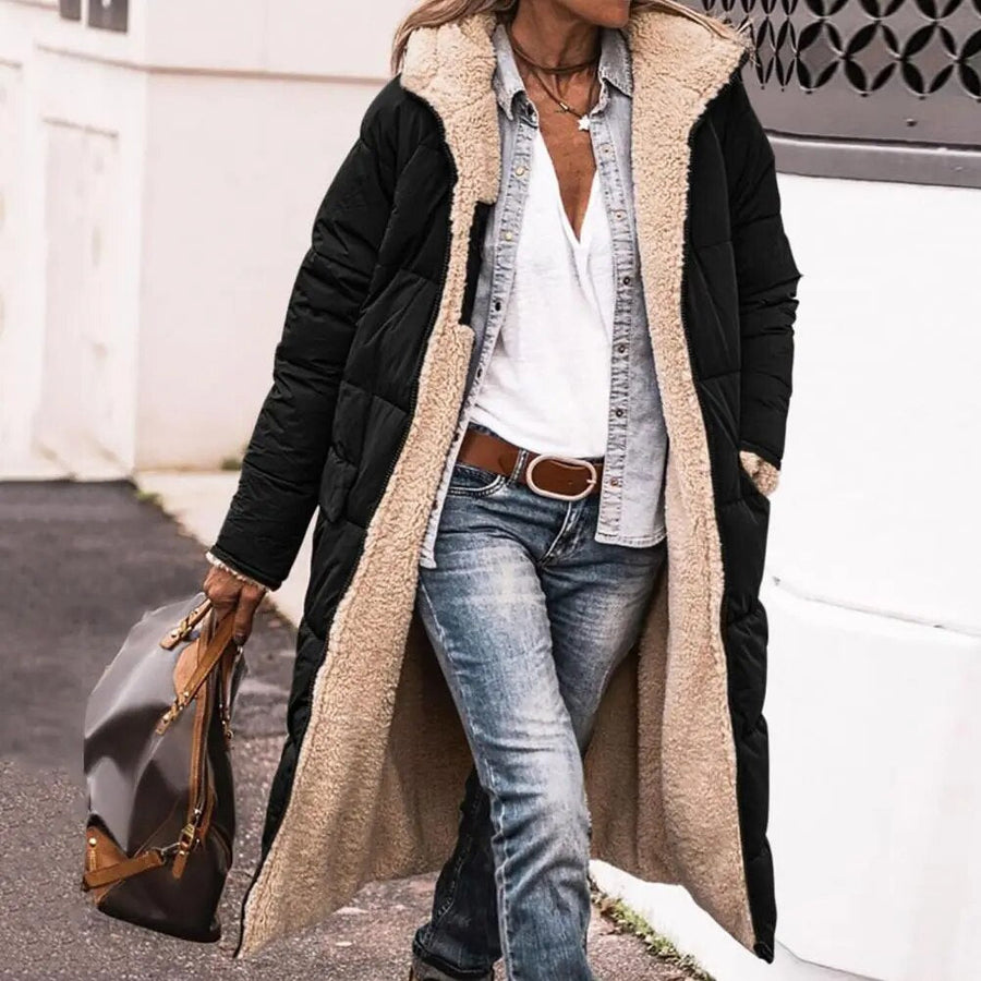 Ylva Reversible Long Quilted Sherpa Coat