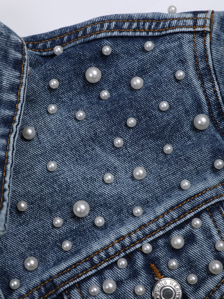 Tecla Pearl Embellished Denim Jacket