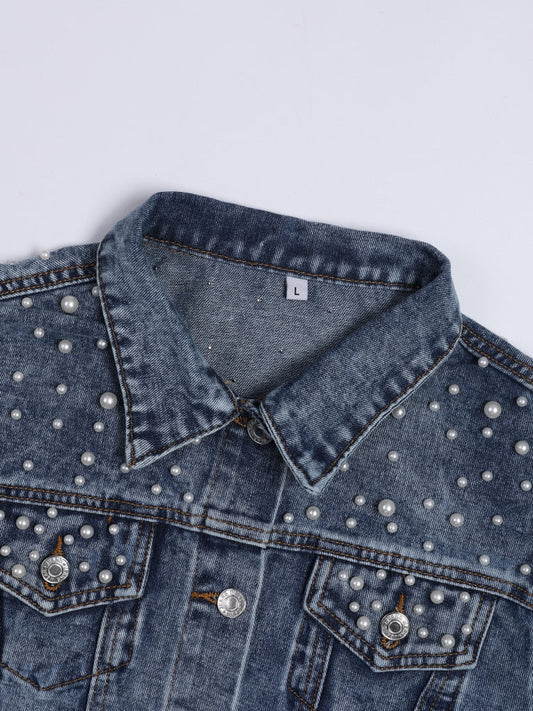 Tecla Pearl Embellished Denim Jacket