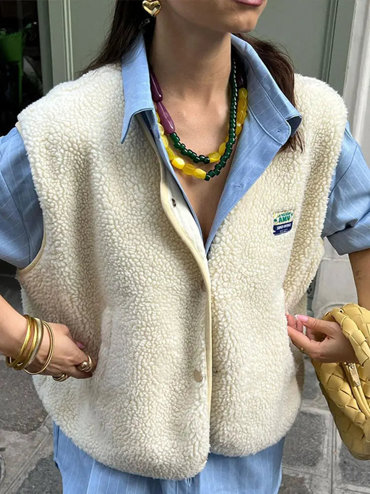 Eleni Sherpa Vest with Contrast Collar
