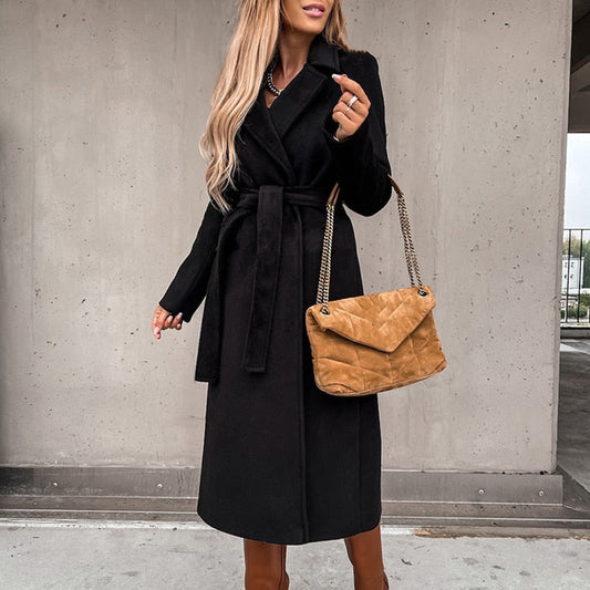Donatella Elegant Belted Wool Look Coat