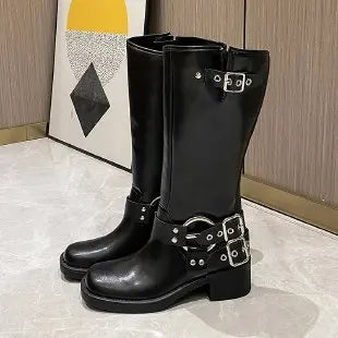 Kassandra - Knee-high retro boots - Buckle design