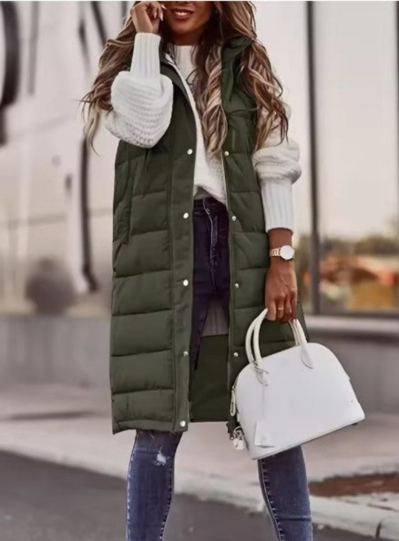 Rhea Long Quilted Hooded Vest