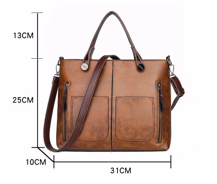 Thilde Leather Satchel with Front Zip Pockets