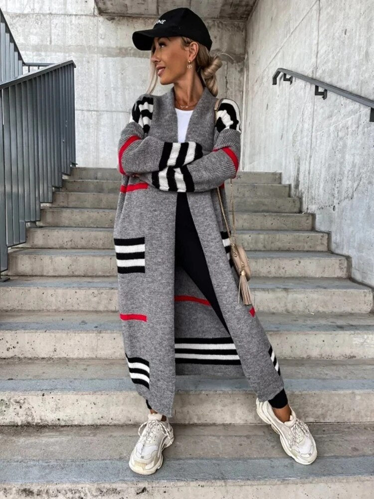 Thomasina Long Striped Open Front Cardigan