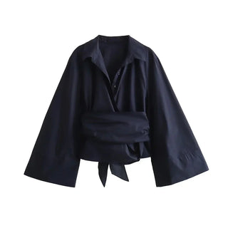 Charissa - Long-sleeved kimono blouse - Wide tie belt