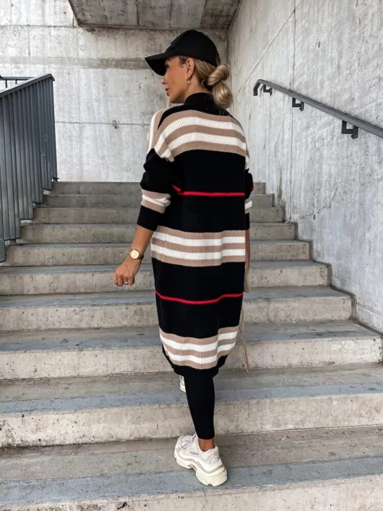 Thomasina Long Striped Open Front Cardigan