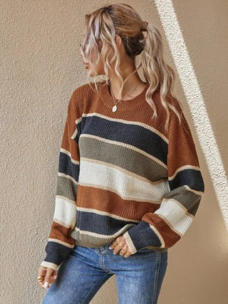 Reese - Knitted jumper - Autumn coloured stripes