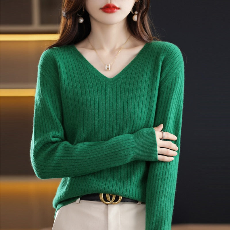 Jolien V Neck Patterned Knit Sweater