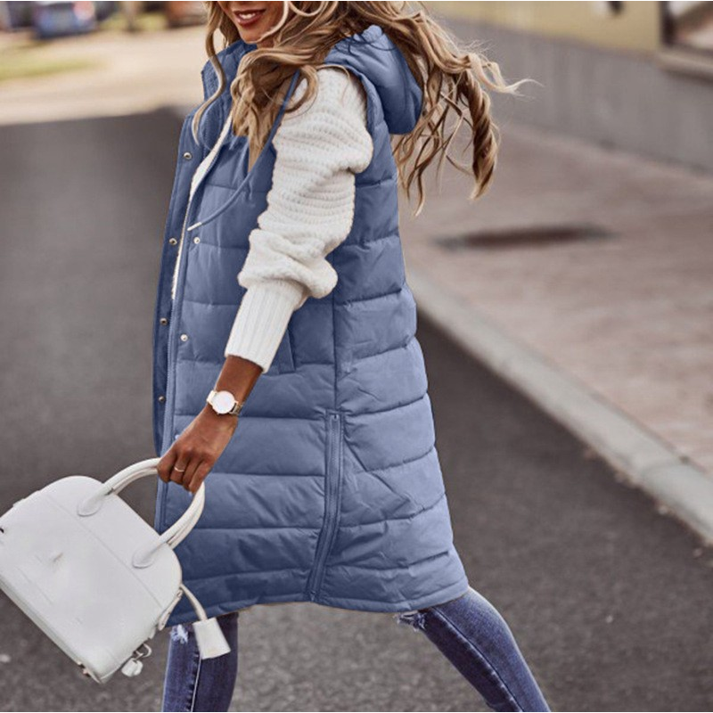Rhea Long Quilted Hooded Vest