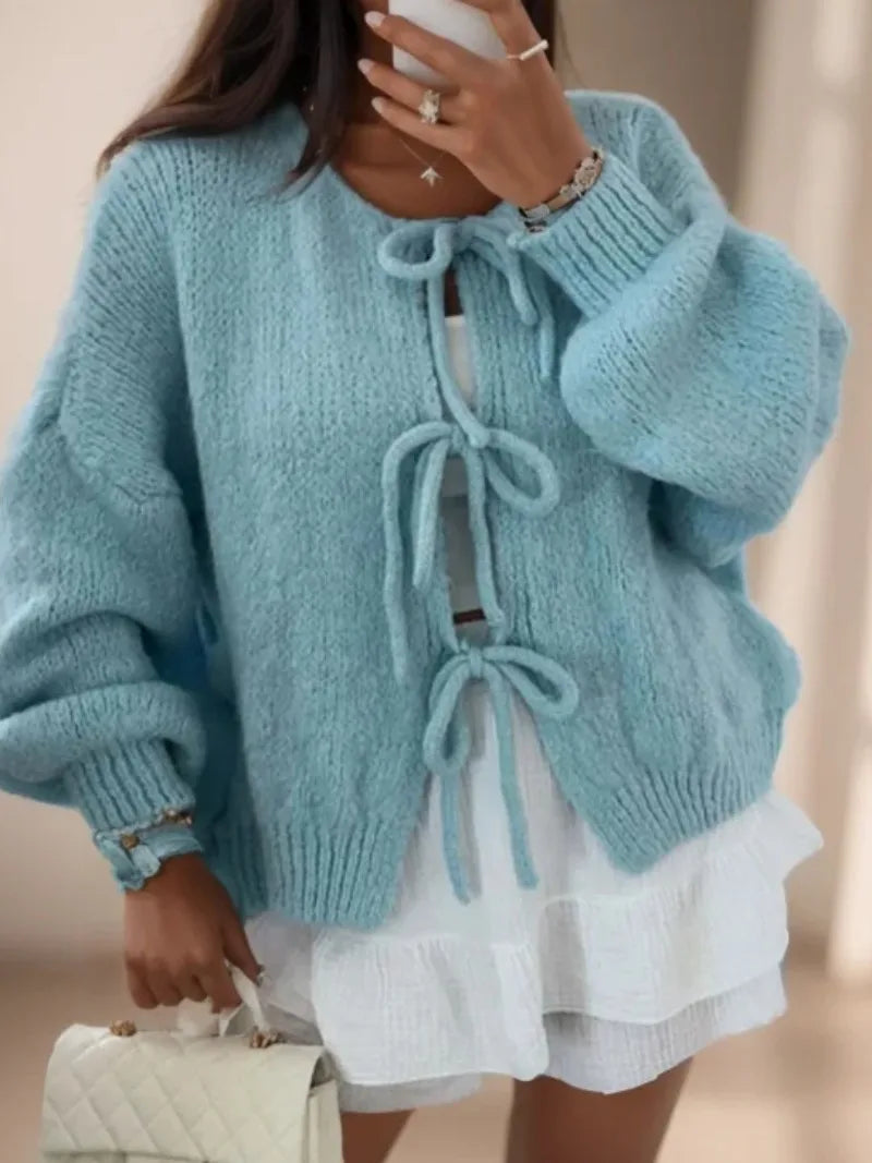 Minna Bow Tie Front Balloon Sleeve Cardigan