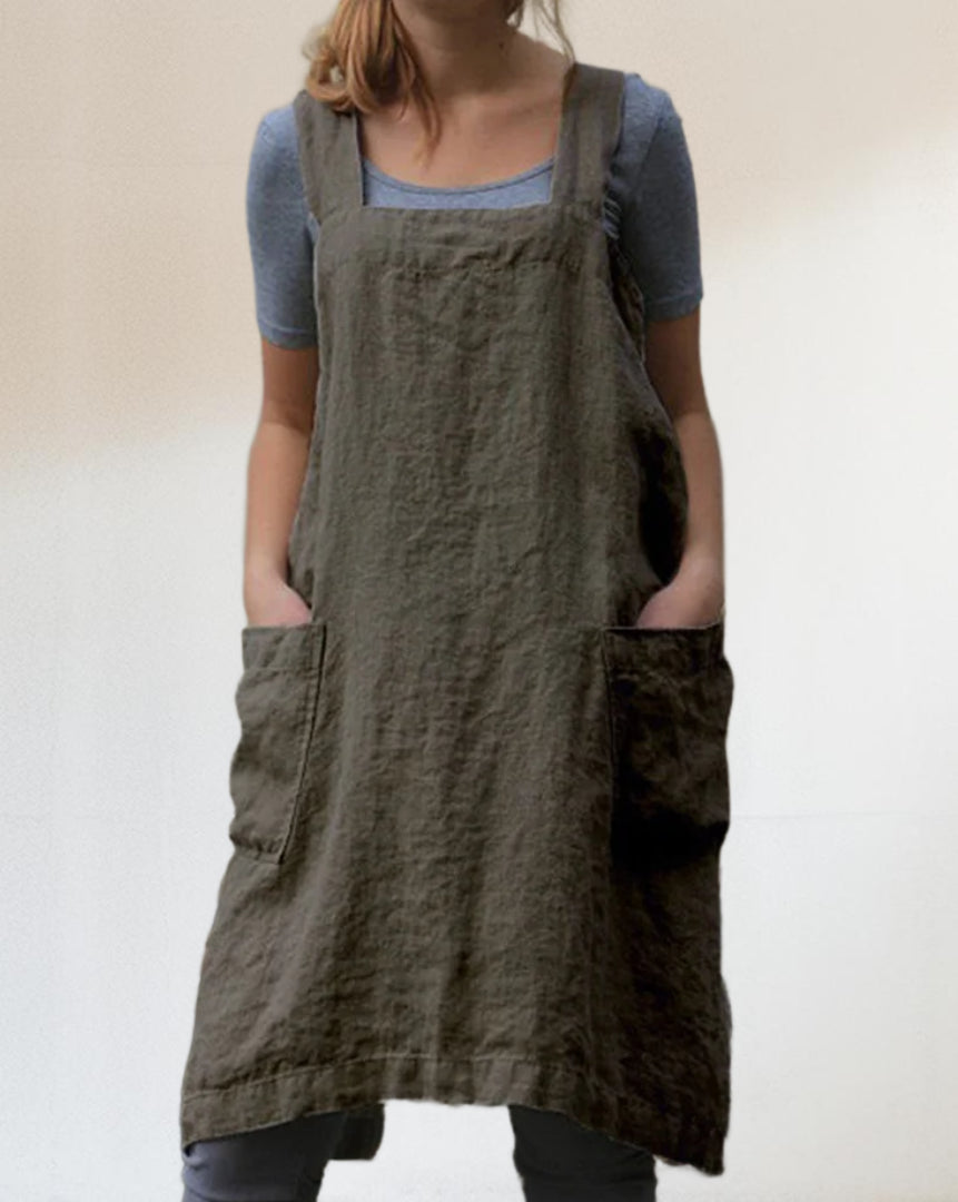 Rowena Cross Back Pinafore Apron with Pockets