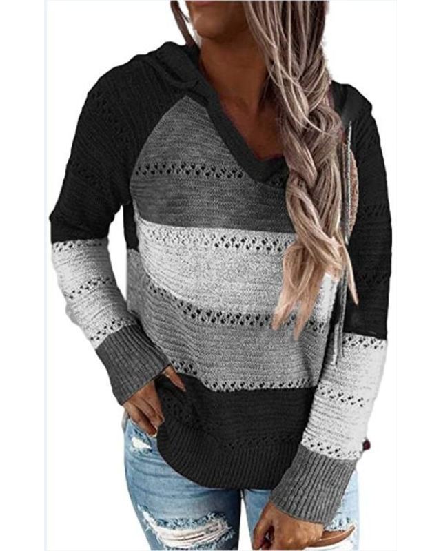 Mirja Striped Pointelle Knit Hoodie