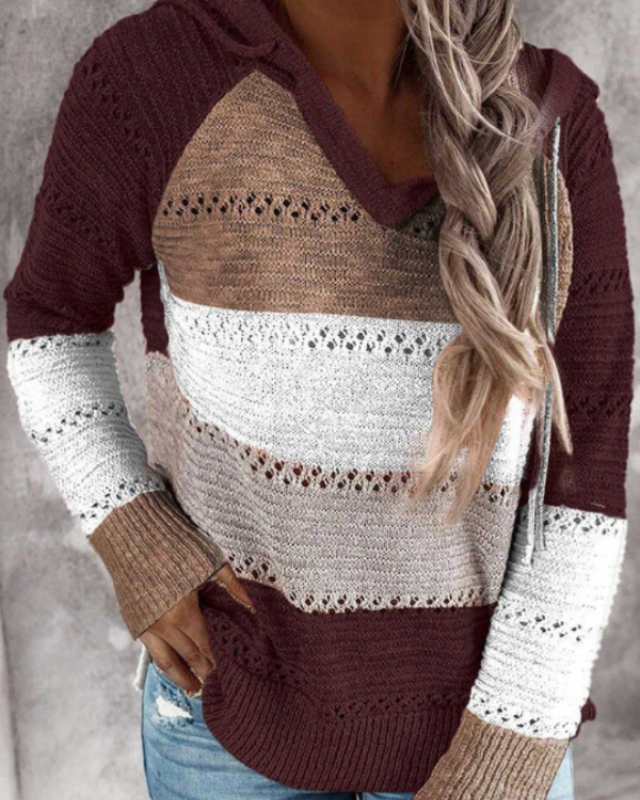 Mirja Striped Pointelle Knit Hoodie