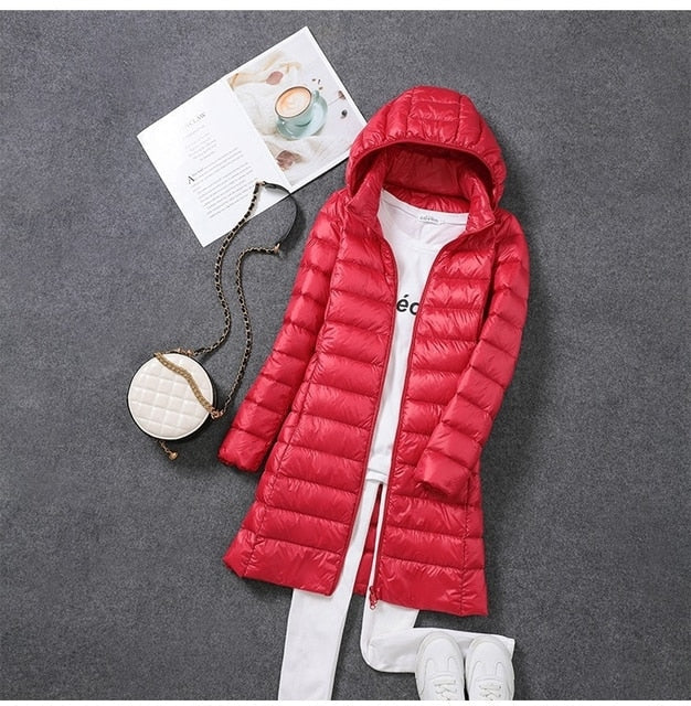 Rafaela Long Packable Hooded Puffer Coat