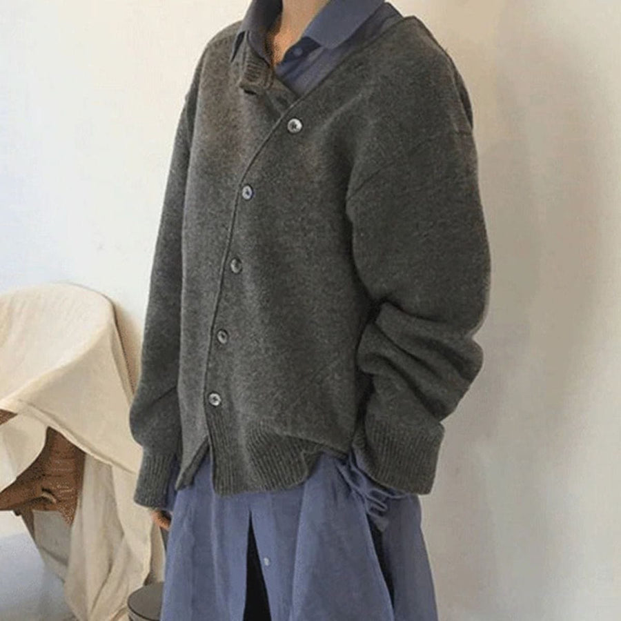 Erika Asymmetric Button Cashmere Cardigan