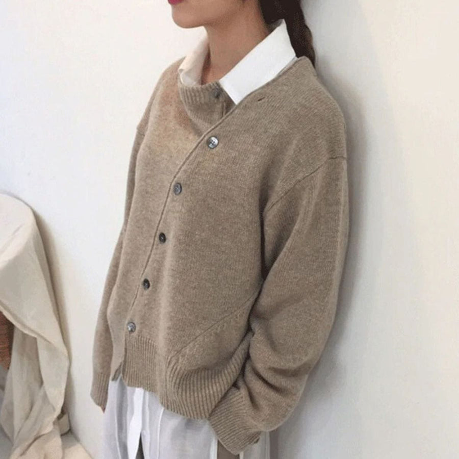Erika Asymmetric Button Cashmere Cardigan