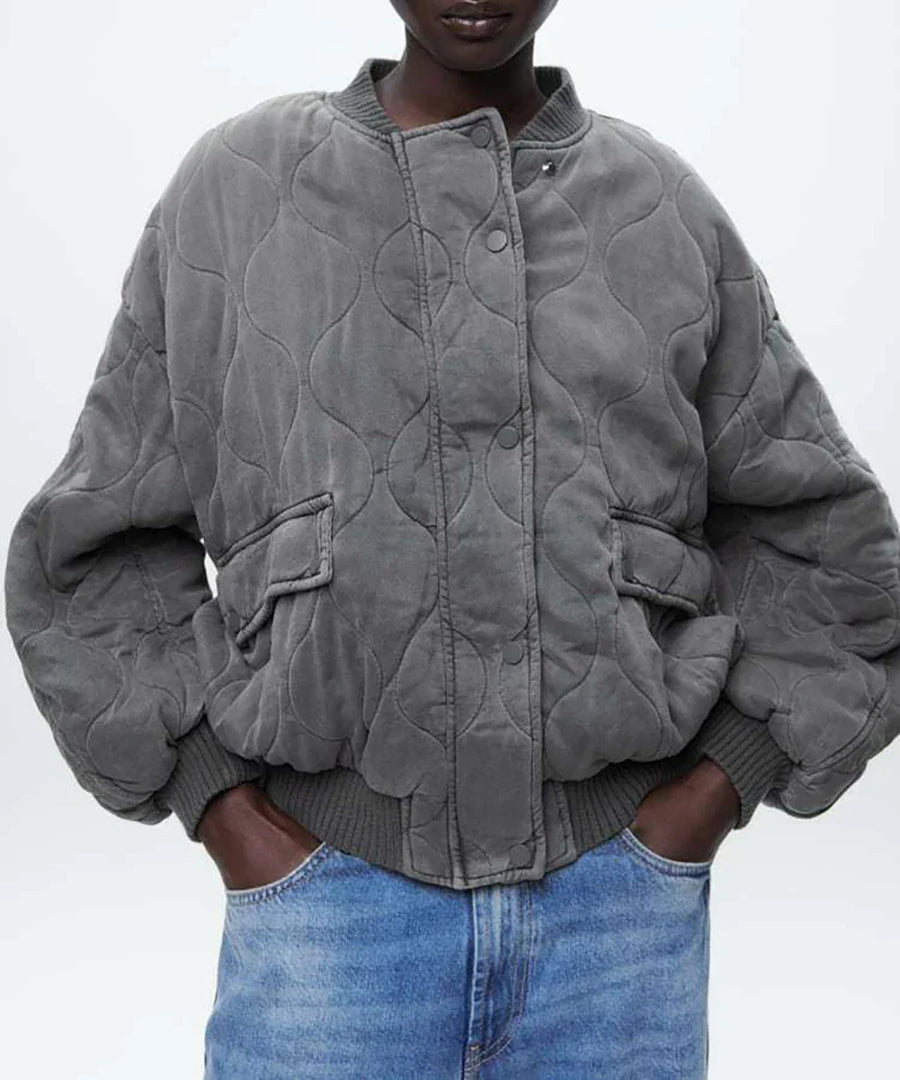 Elina Oversized Quilted Bomber Jacket
