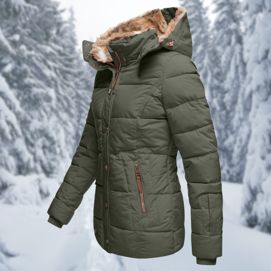 Vanya Fitted Quilted Jacket with Faux Fur Hood