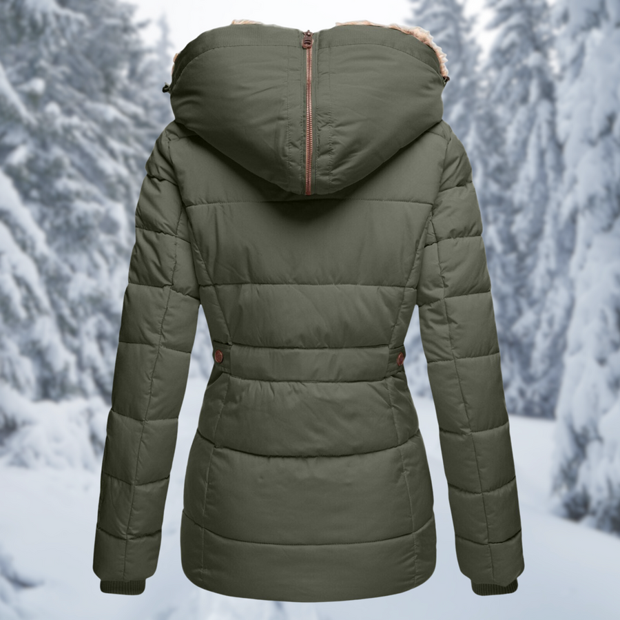 Vanya Fitted Quilted Jacket with Faux Fur Hood