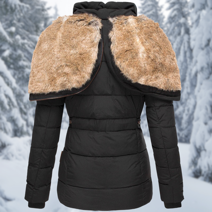 Vanya Fitted Quilted Jacket with Faux Fur Hood