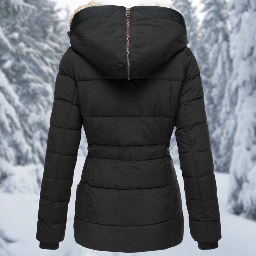 Vanya Fitted Quilted Jacket with Faux Fur Hood