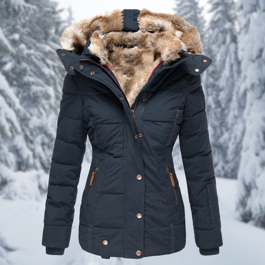 Vanya Fitted Quilted Jacket with Faux Fur Hood
