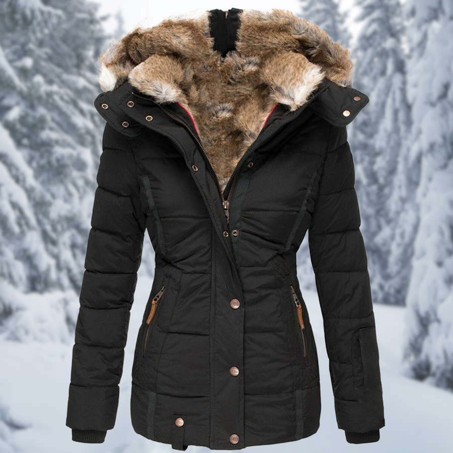 Vanya Fitted Quilted Jacket with Faux Fur Hood