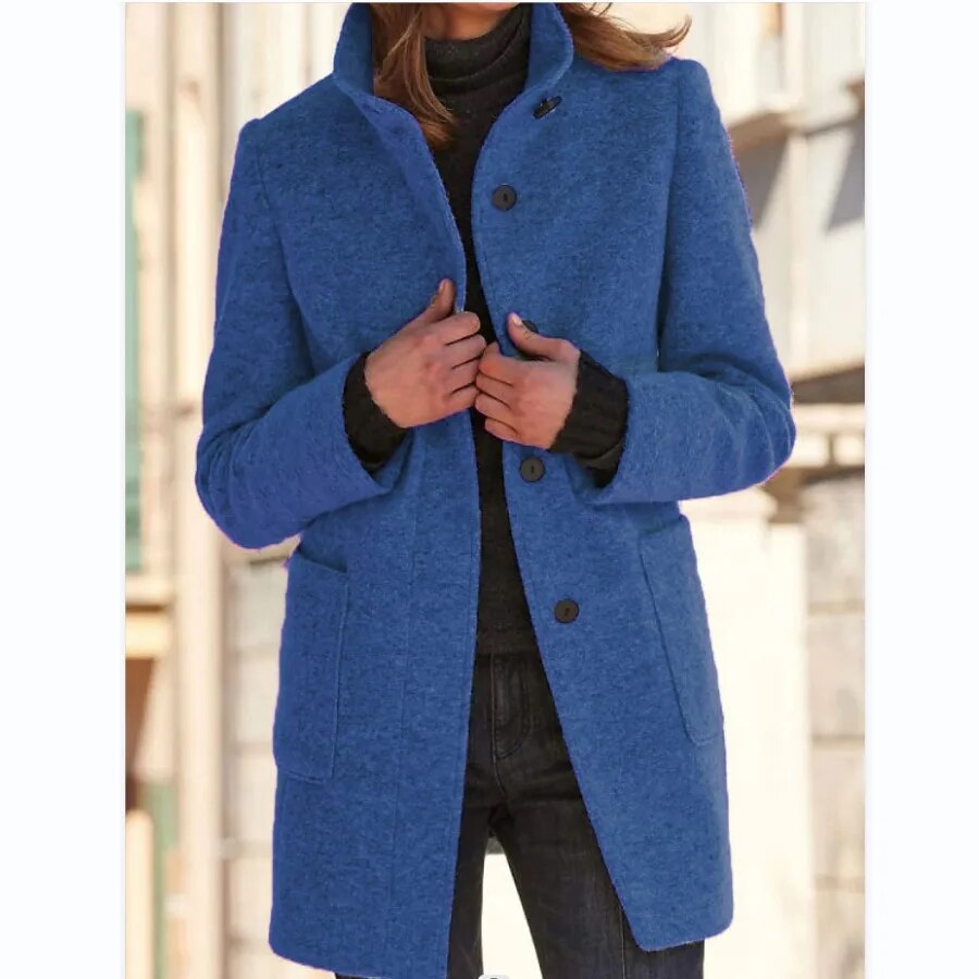 Silvia Mid Length Stand Collar Wool Blend Coat