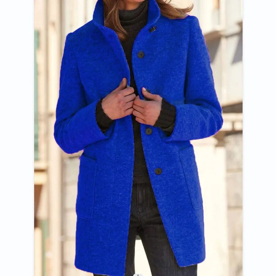 Silvia Mid Length Stand Collar Wool Blend Coat