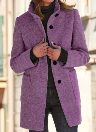 Silvia Mid Length Stand Collar Wool Blend Coat