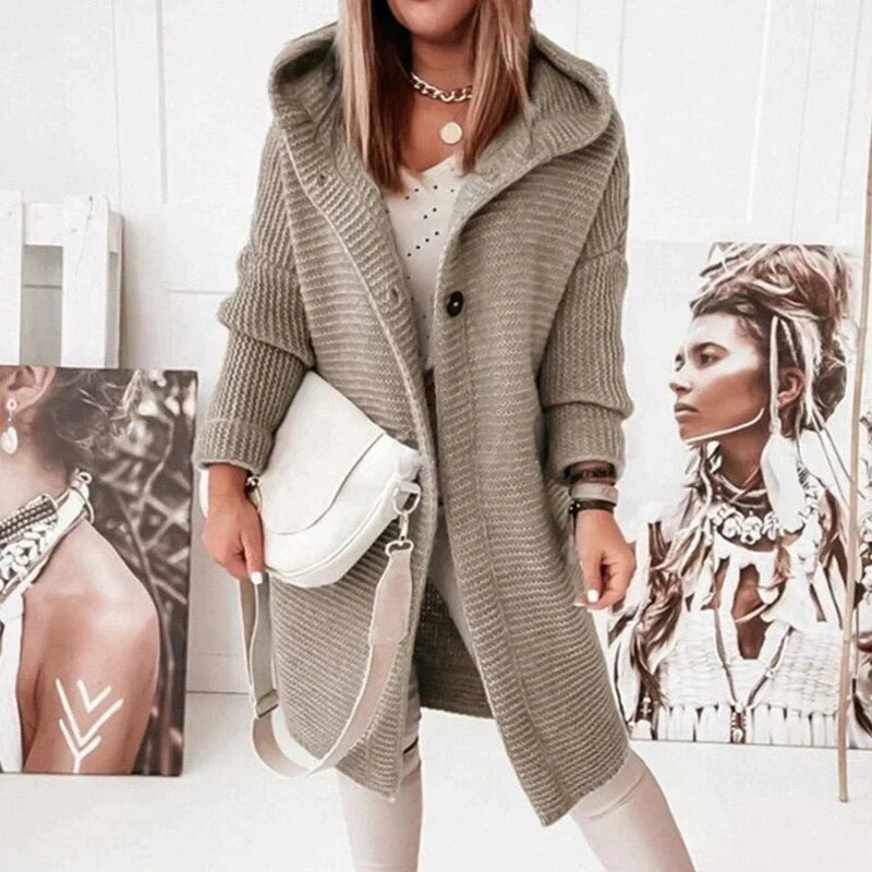 Madita Long Hooded Rib Knit Cardigan