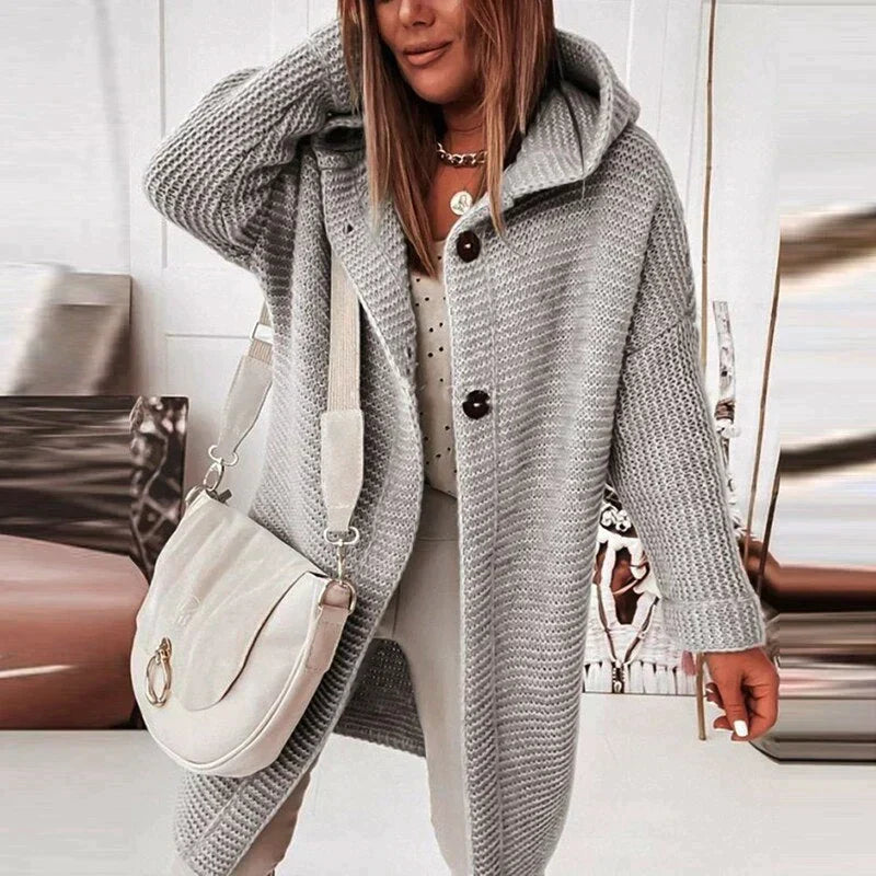 Madita Long Hooded Rib Knit Cardigan