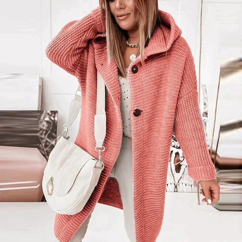 Madita Long Hooded Rib Knit Cardigan