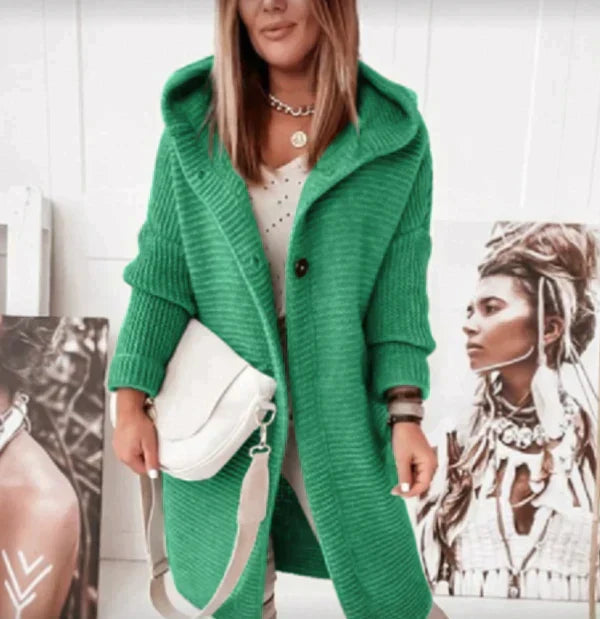 Madita Long Hooded Rib Knit Cardigan